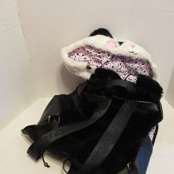 Betsey Johnson Woman Medium 17x15x5 Black White Pink Panda Hooded Backpack main image 7